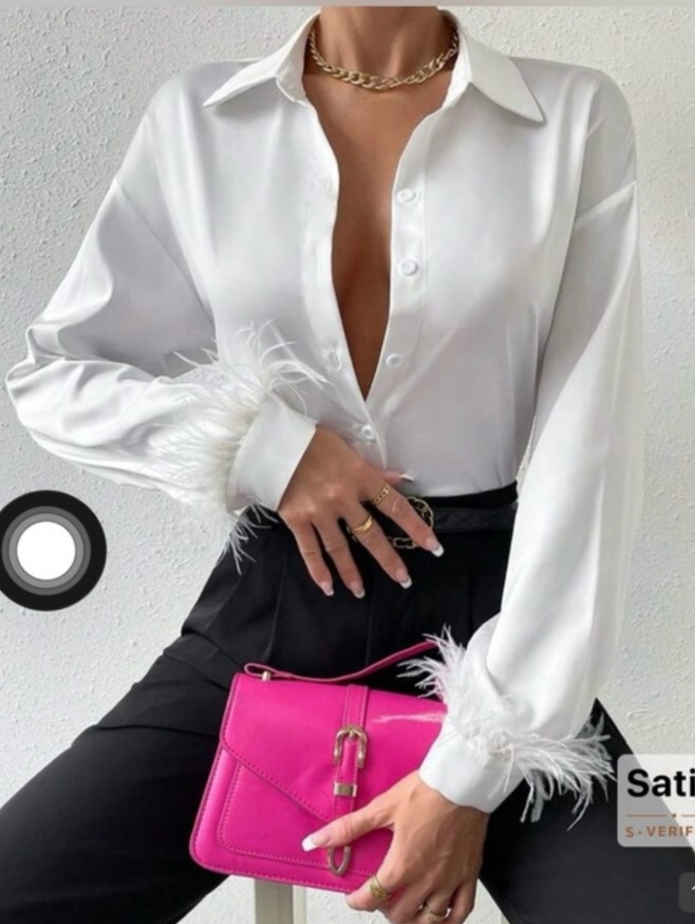 Zara Penny Lane White Feather-Cuff Button Down Shirt Women's XS